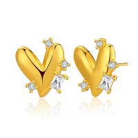 Cubic Zirconia Micro Pave Brass Earring, Heart, 18K gold plated, micro pave cubic zirconia & for woman 