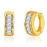 Brass Huggie Hoop Earring, 18K gold plated, micro pave cubic zirconia & for woman 
