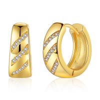 Brass Huggie Hoop Earring, 18K gold plated, micro pave cubic zirconia & for woman 