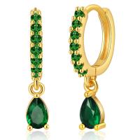 Huggie Hoop Drop Earring, Brass, 18K gold plated, micro pave cubic zirconia & for woman, green 