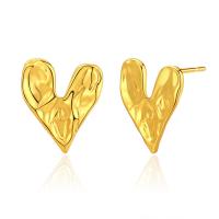 Brass Stud Earring, Heart, 18K gold plated, for woman 