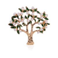 Zinc Alloy Jewelry Brooch, with ABS Plastic Pearl, Tree, gold color plated, fashion jewelry & for woman & enamel, two different colored 