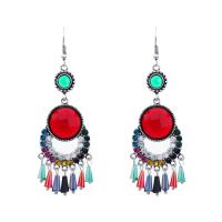 Fashion Fringe Earrings, Zinc Alloy, with Crystal, Round, silver color plated, for woman & with rhinestone 