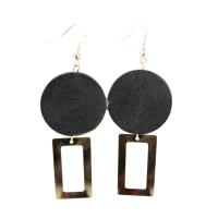 Wood Earring, Zinc Alloy, with Wood, gold color plated, for woman 85mm 