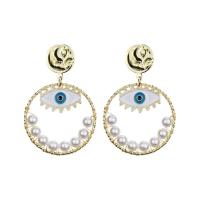 Enamel Zinc Alloy Drop Earring, with Plastic Pearl, Evil Eye, gold color plated, for woman, golden 