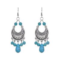 Turquoise Zinc Alloy Earring, with turquoise, Teardrop, silver color plated, for woman 