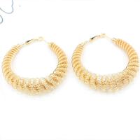 Brass Hoop Earring, gold color plated, for woman & hollow, golden, 56mm 