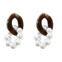Resin Drop Earring, with Plastic Pearl, for woman, mixed colors 