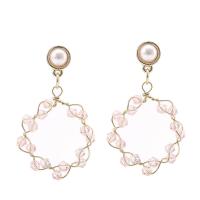 Plastic Pearl Zinc Alloy Earring, with Crystal & Plastic Pearl, gold color plated, for woman 