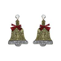 Christmas Earrings, Zinc Alloy, with Velveteen & Plastic Pearl, gold color plated, Christmas Design & for woman & with rhinestone 