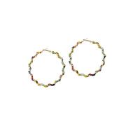 Zinc Alloy Hoop Earring, with Seedbead, gold color plated, for woman, mixed colors 