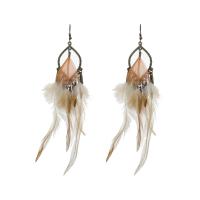 Fashion Fringe Earrings, Zinc Alloy, with Feather, Dream Catcher, antique bronze color plated, for woman 
