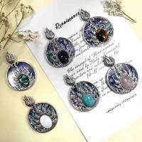 Gemstone Zinc Alloy Pendants, with Gemstone & Abalone Shell, silver color plated, DIY 
