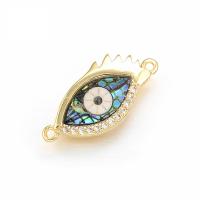 Cubic Zirconia Micro Pave Brass Connector, with Abalone Shell, Eye, gold color plated, micro pave cubic zirconia, gold 