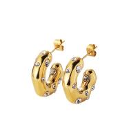 Cubic Zirconia Pendiente Brass Micro Pave, metal, chapado en color dorado, micro arcilla de zirconia cúbica & para mujer, dorado, 18mm, Vendido por UD