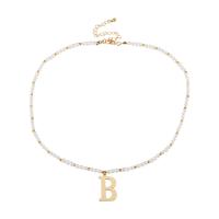 Natural Freshwater Pearl Necklace, with Zinc Alloy, with 3.14inch extender chain, Letter B, gold color plated, Korean style & for woman Approx 16.9 Inch 