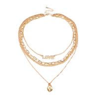 Fashion Multi Layer Necklace, Zinc Alloy, with 2.75inch extender chain, Lock, gold color plated, multilayer & for woman & with rhinestone Approx 16.3 Inch 