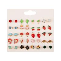 Zinc Alloy Stud Earring Set, gold color plated, for woman & enamel & with rhinestone, 6-12mm 