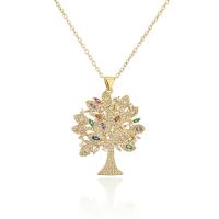Cubic Zircon Micro Pave Brass Necklace, with 1.96inch extender chain, Tree, 18K gold plated, micro pave cubic zirconia & for woman Approx 17.7 Inch 
