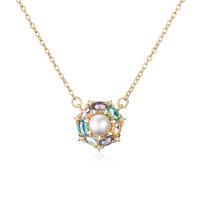 Cubic Zircon Micro Pave Brass Necklace, with Plastic Pearl, with 1.96inch extender chain, real gold plated, micro pave cubic zirconia & for woman Approx 17.7 Inch 