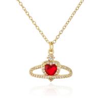 Cubic Zircon Micro Pave Brass Necklace, with 1.96inch extender chain, Heart, 18K gold plated, micro pave cubic zirconia & for woman & hollow Approx 17.7 Inch 