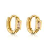 Brass Huggie Hoop Earring, Geometrical Pattern, 18K gold plated, micro pave cubic zirconia & for woman 