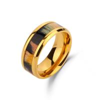 Stainless Steel Finger Ring, 304 Stainless Steel, with Wood, Vacuum Ion Plating, Unisex US Ring 