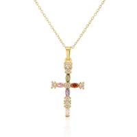 Cubic Zircon Micro Pave Brass Necklace, with Plastic Pearl, with 1.96inch extender chain, Cross, 18K gold plated, micro pave cubic zirconia & for woman Approx 17.7 Inch 