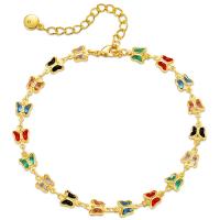 Brass Anklet, Butterfly, 18K gold plated, for woman & with glass rhinestone Approx 9.05 Inch 