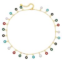 Ожерелье ручной латунные, Латунь, 18K позолоченный, Женский & эмаль, разноцветный, длина:Приблизительно 15.35 дюймовый, продается PC