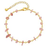 Quartz Bracelets, Brass, with Rose Quartz, 18K gold plated, for woman Approx 6.7 Inch 