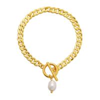 Brass Bracelets, with Plastic Pearl, 18K gold plated, for woman Approx 6.69 Inch 