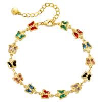 Rhinestone Brass Bracelets, Butterfly, 18K gold plated, for woman & with glass rhinestone, multi-colored Approx 6.7 Inch 
