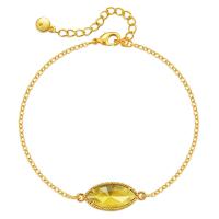 Rhinestone Brass Bracelets, 18K gold plated, for woman & with glass rhinestone Approx 6.3 Inch 