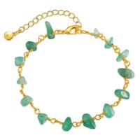 Gemstone Chip Bracelets, Brass, with Synthetic Jade, 18K gold plated, for woman, green Approx 6.7 Inch 