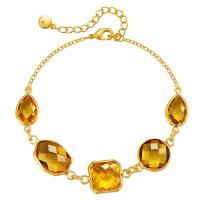 Rhinestone Brass Bracelets, 18K gold plated, for woman & with glass rhinestone, yellow Approx 6.69 Inch 