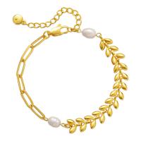 Brass Bracelets, with Plastic Pearl, 18K gold plated, for woman Approx 6.69 Inch 