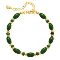 Gemstone Bracelets, Brass, with Emerald, 18K gold plated, for woman Approx 6.69 Inch 