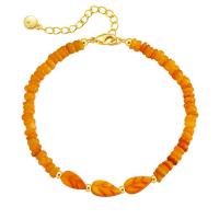 Dyed Shell Bracelet, Brass, with Shell Pearl, 18K gold plated, for woman, orange Approx 6.49 Inch 
