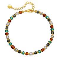 Glass Seed Beads Bracelets, Brass, with Seedbead, 18K gold plated, for woman, multi-colored Approx 6.69 Inch 