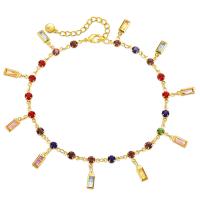 Rhinestone Brass Bracelets, 18K gold plated, for woman & with glass rhinestone, multi-colored Approx 8.66 Inch 