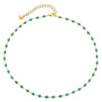 Бирюзовый ожерелье ювелирного изделия, Латунь, с бирюза, 18K позолоченный, Женский, голубой, длина:Приблизительно 15.35 дюймовый, продается PC