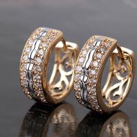 Brass Huggie Hoop Earring, gold color plated, micro pave cubic zirconia & for woman, 13mm 
