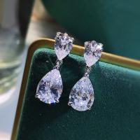 Cubic Zircon (CZ) Drop Earring, Brass, platinum color plated, micro pave cubic zirconia & for woman 