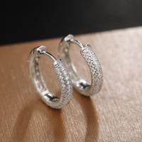 Brass Huggie Hoop Earring, platinum color plated, micro pave cubic zirconia & for woman, 17mm 