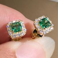 Cubic Zircon (CZ) Stud Earring, Brass, platinum color plated, micro pave cubic zirconia & for woman, green, 9mm 
