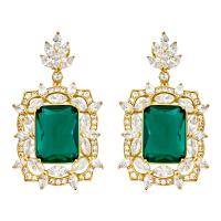 Cubic Zirconia Micro Pave Brass Earring, with Gemstone, plated, micro pave cubic zirconia & for woman 