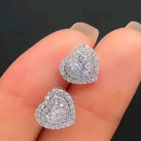 Cubic Zircon (CZ) Stud Earring, Brass, Heart, platinum color plated, micro pave cubic zirconia & for woman 