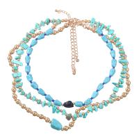 Turquoise Zinc Alloy Necklace, with turquoise & Copper Coated Plastic, with 7.9cm extender chain, gold color plated, three pieces & fashion jewelry & for woman .1 cm 