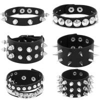 PU Leather Cord Bracelets, with ABS Plastic Pearl & Iron, 6 pieces & fashion jewelry & Unisex, black, 250mm 